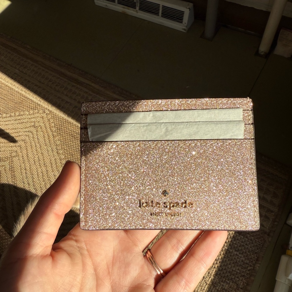 Brand New Kate Spade Rose Gold Glitter Card Case